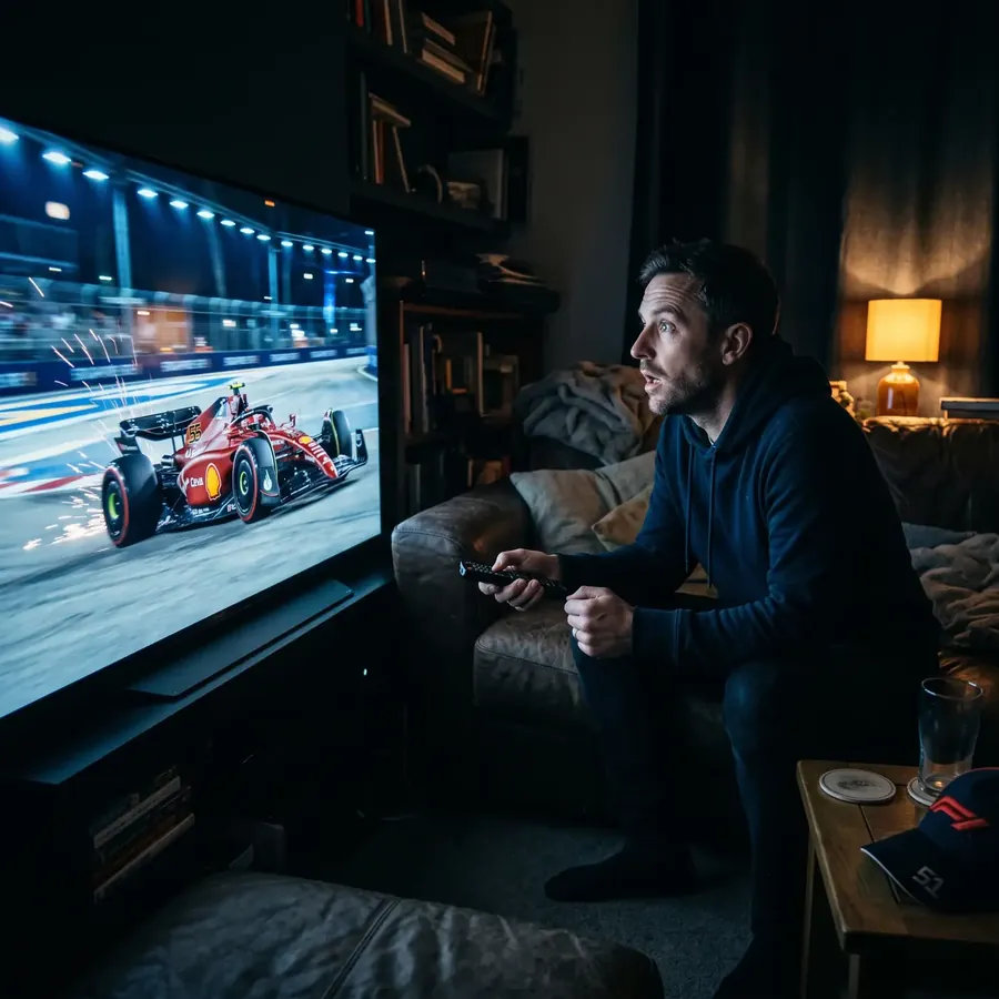 Mann schaut ein Formel-1-Rennen in 4K mit dem IPTV Abo 24 Monate