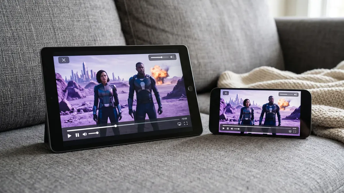 Tablet und Smartphone zeigen denselben Film beim IPTV Anbieter in Duisburg